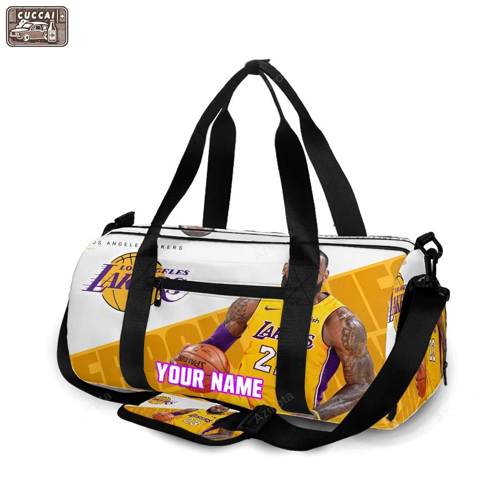 Los angeles lakers 23 lebron james v46 personalized name travel bag gym bag 1798 Travel Bag