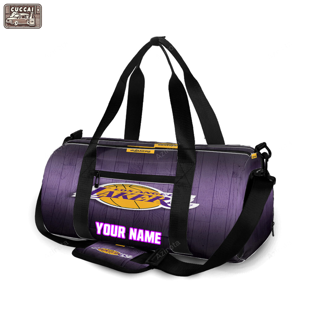 Los angeles lakers wooden v3 personalized name travel bag gym bag 1283 Travel Bag
