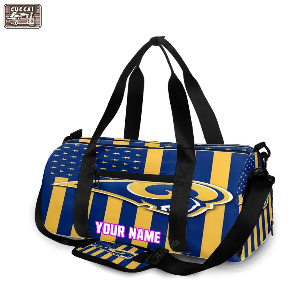 Los angeles rams yellow blue flag personalized name travel bag gym bag 1953 Travel Bag