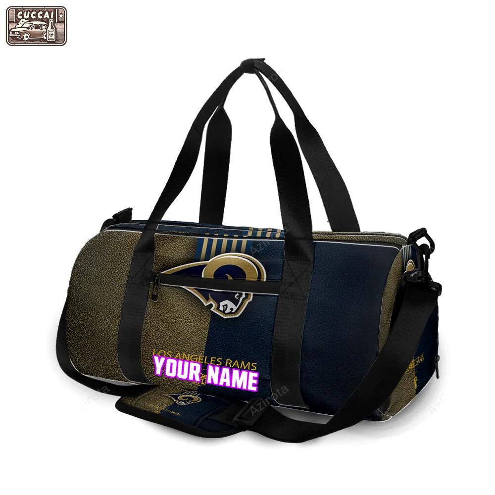 Los angeles rams yellow navy leather personalized name travel bag gym bag 1274 Travel Bag
