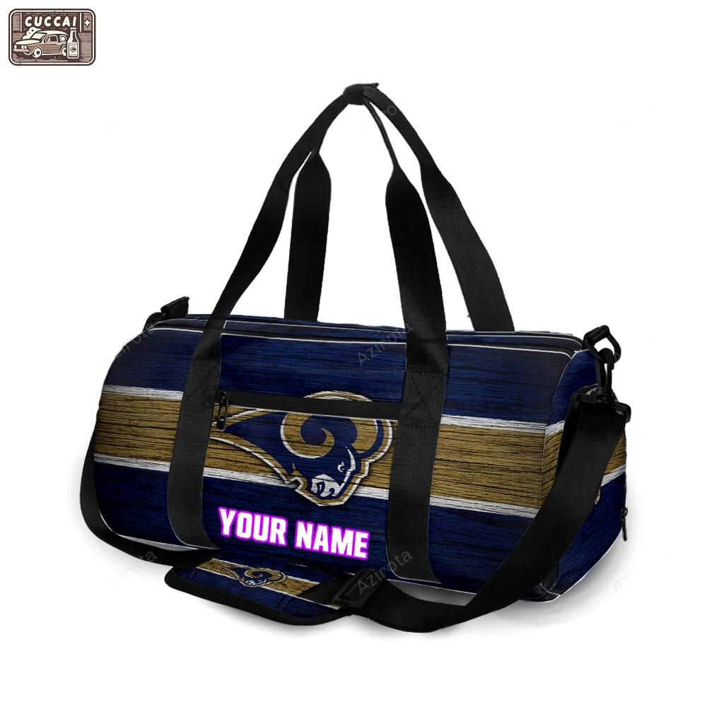 Los angeles rams yellow white line wood personalized name travel bag gym bag 1485 Travel Bag