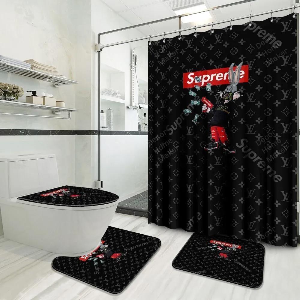 Louis vuitton and supreme luxury french fashion shower curtain waterproof luxury brand dc 268 Bathroom Set