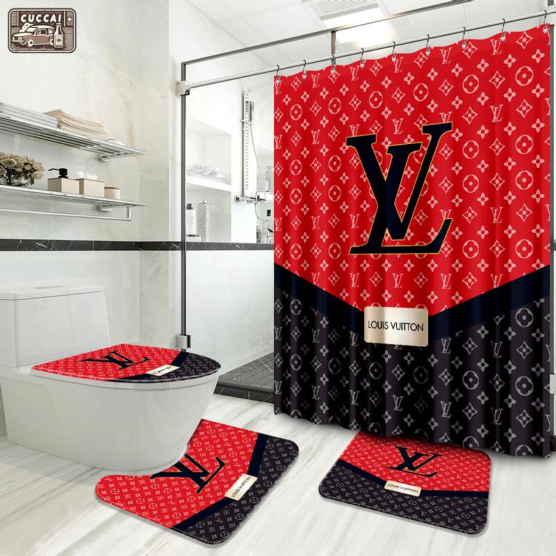 Louis vuitton bathroom set luxury shower curtain waterproof luxury brand hot 2023 60 Bathroom Accessory Sets
