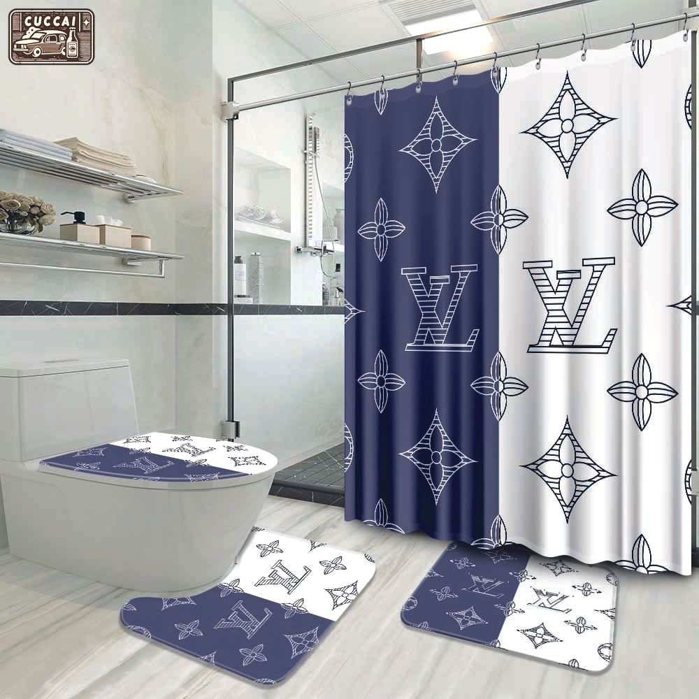 Louis vuitton bathroom set luxury shower curtain waterproof luxury brand hot 2023 85 Bathroom Accessory Sets