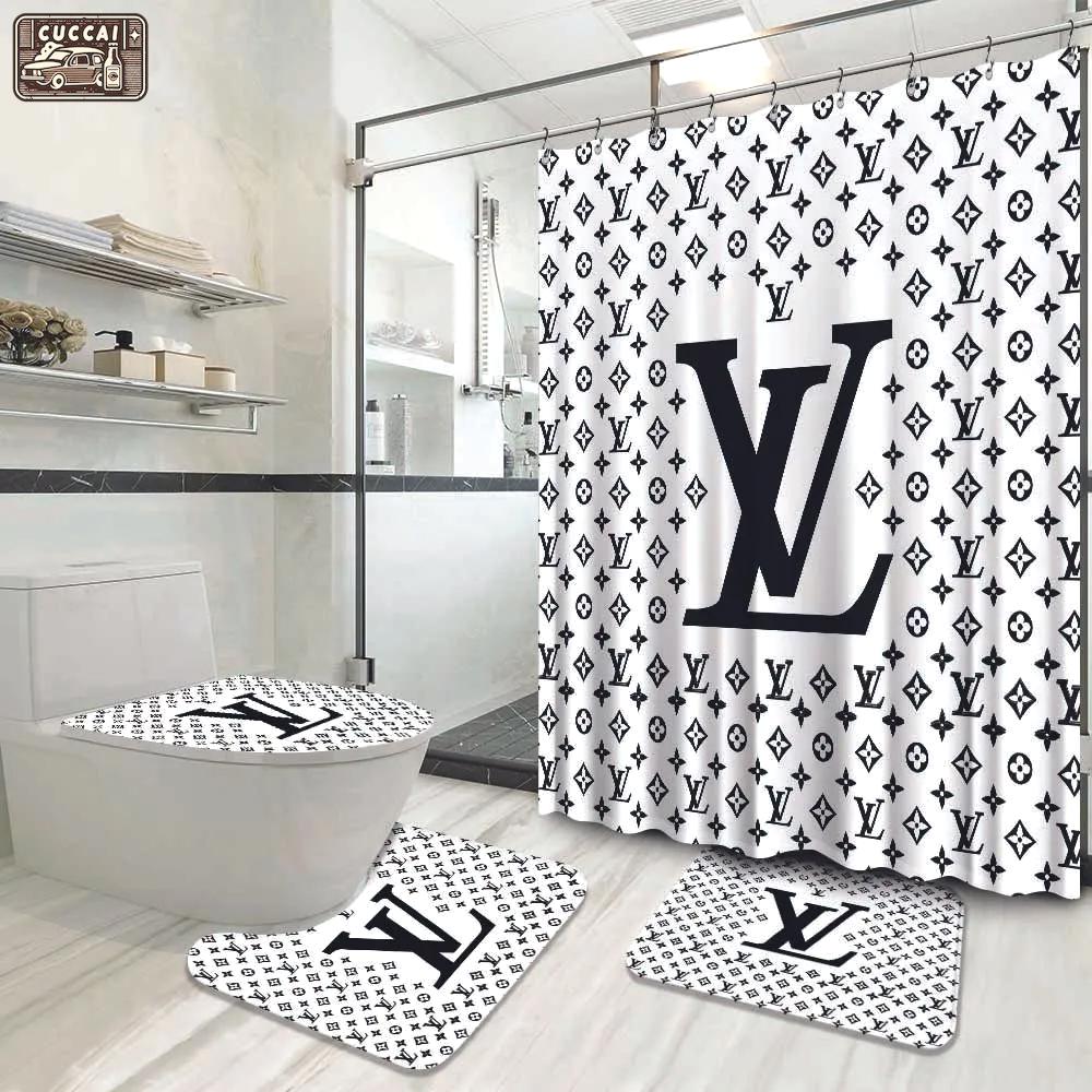 Louis vuitton bathroom set luxury shower curtain waterproof luxury brand with logo louis vuitton 10 272 Bathroom Set