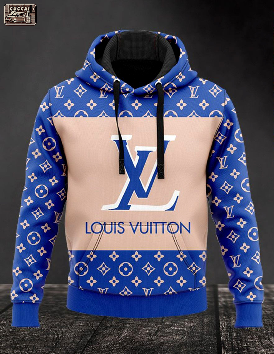 Louis vuitton blue unisex hoodie for men women lv luxury brand clothing clothes outfit Hoodie 3D