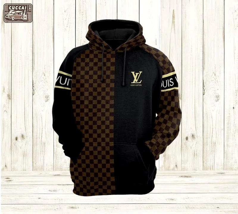 Louis vuitton brown black luxury unisex premium hoodie luxury brand outfit for men women Hoodie 3D