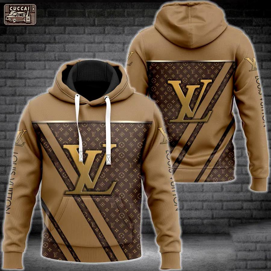 Louis vuitton brown hoodie lv luxury clothing clothes outfit for men Hoodie 3D