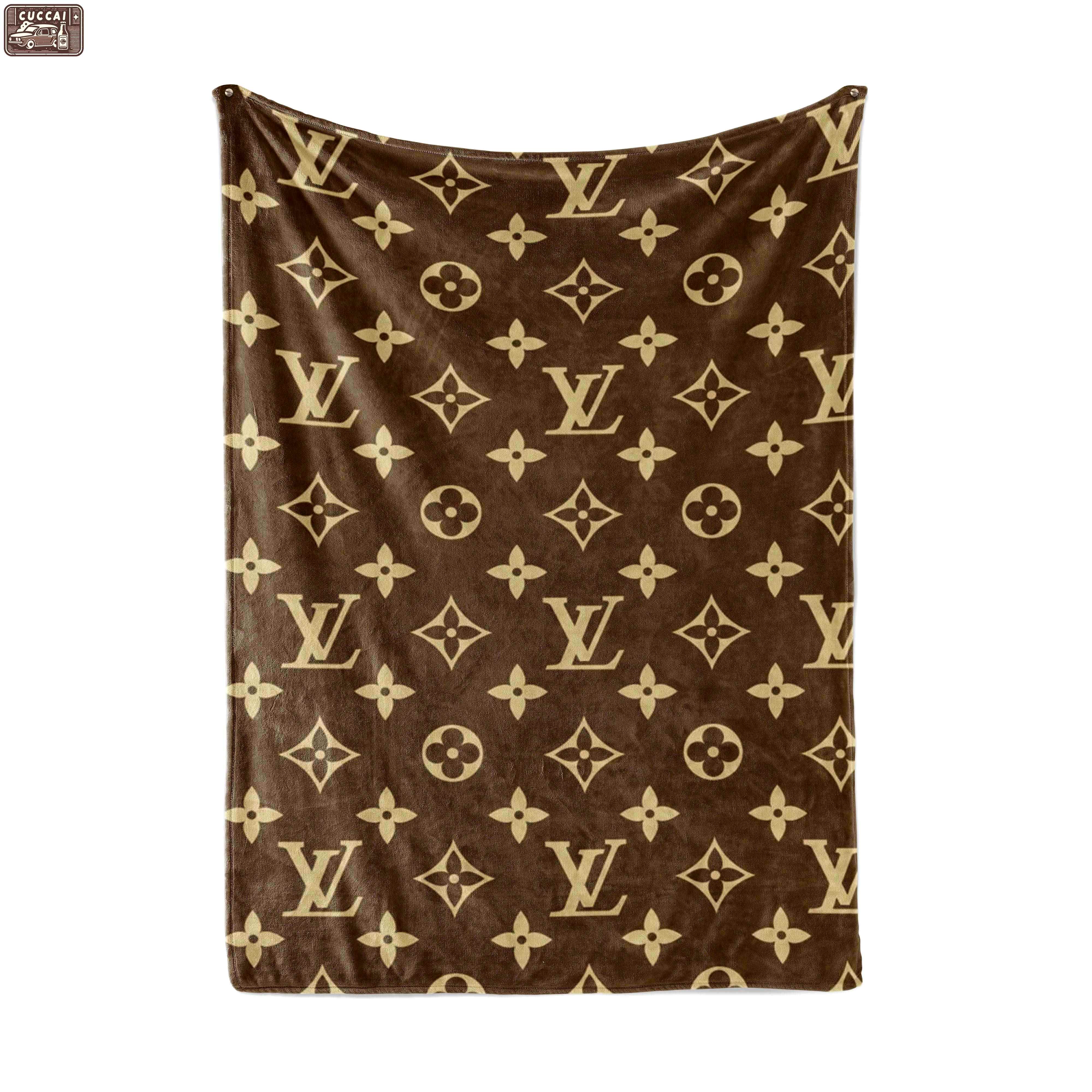 Louis vuitton brown logo luxury brand premium blanket fleece home decor 173 Blanket Fleece