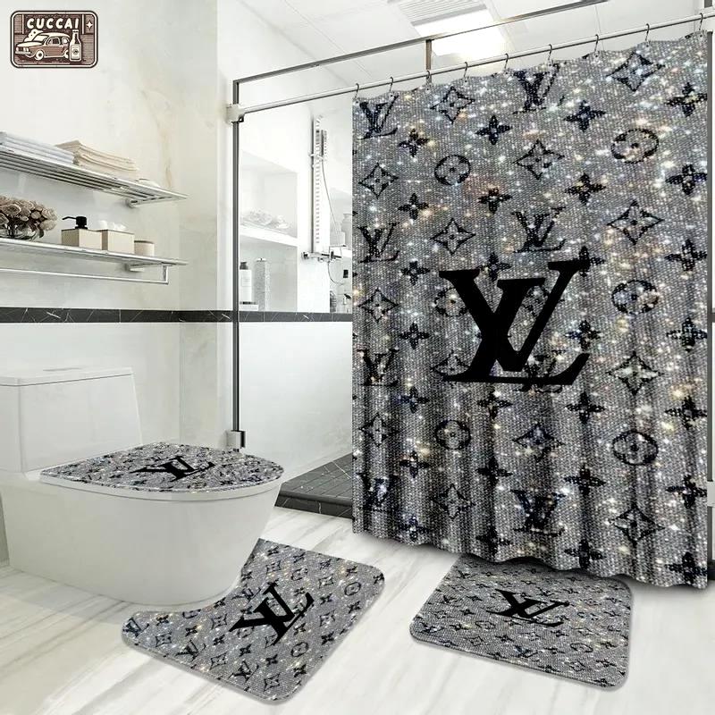 Louis vuitton fashion black logo limited luxury brand grey bathroom set home decor Bathroom Set
