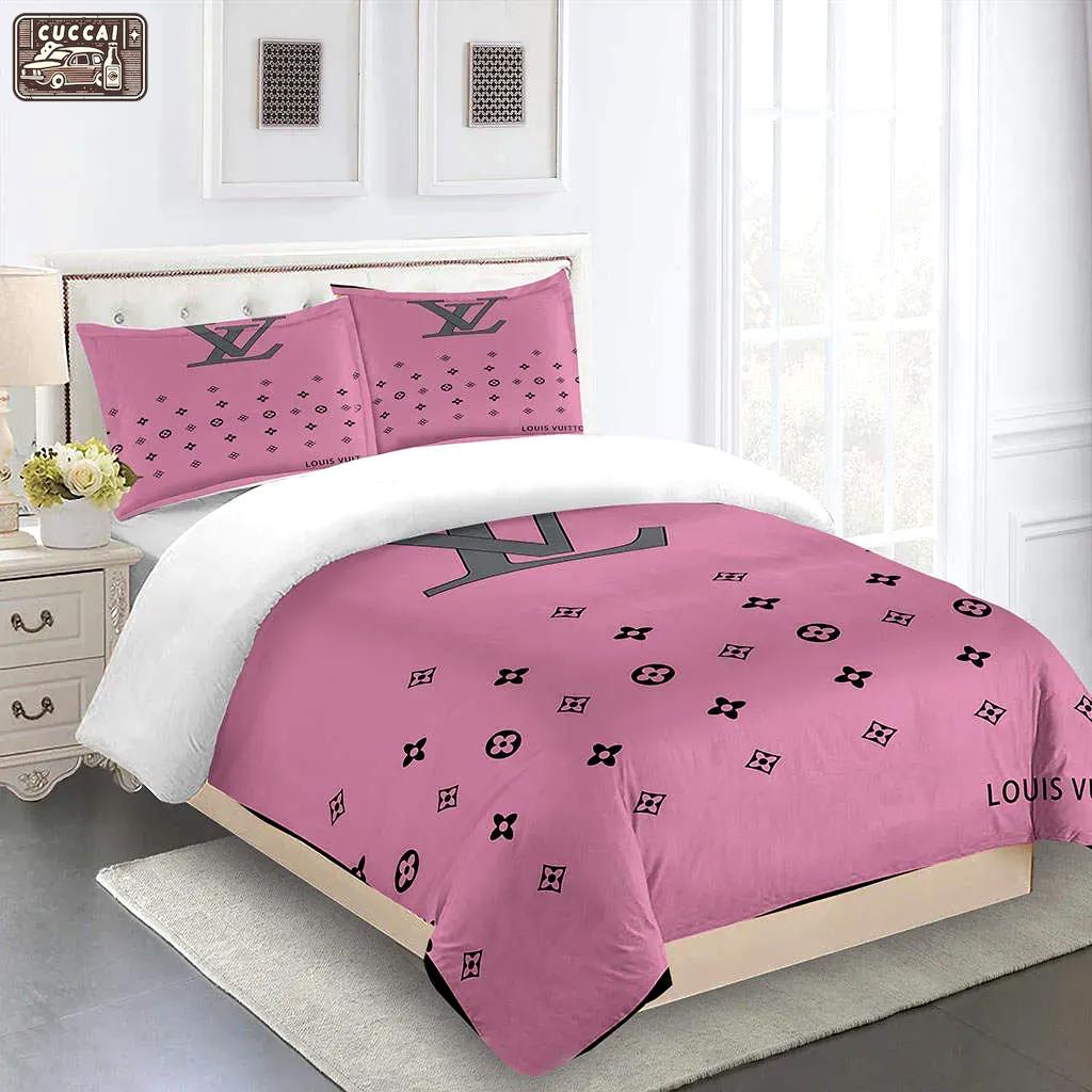 Louis vuitton fashion logo limited luxury brand bedding sets, bedroom decor , thanksgiving decorations for home 01 best luxury bed sets gift thankgivings and christmas Bedding Sets