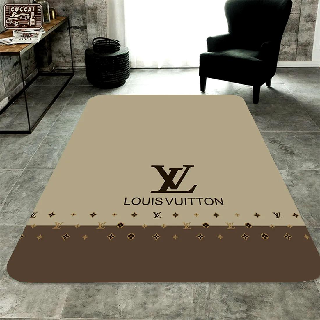 Louis vuitton light grey logo type 488. Upgrade Your Living Room with Luxury Home Decor: Area Carpets, Floor Decor, Door Mats, and Hot Gift Items with style a High-End Fashion Brand Rectangle Rug