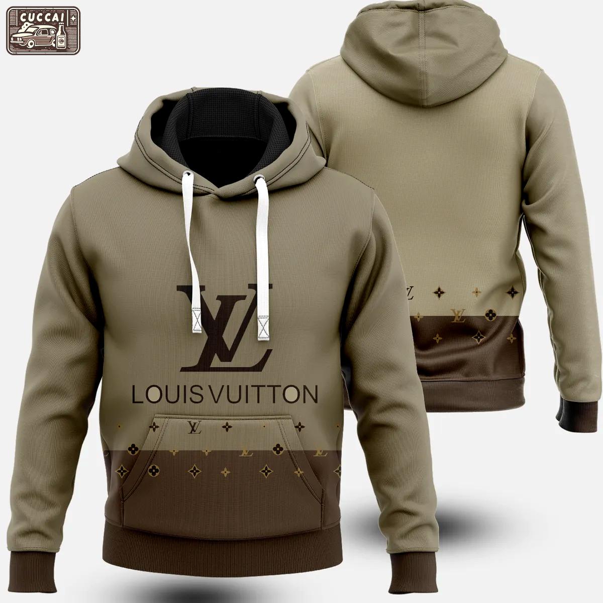 Louis vuitton light grey luxury unisex hoodie luxury brand outfit for men women Hoodie 3D
