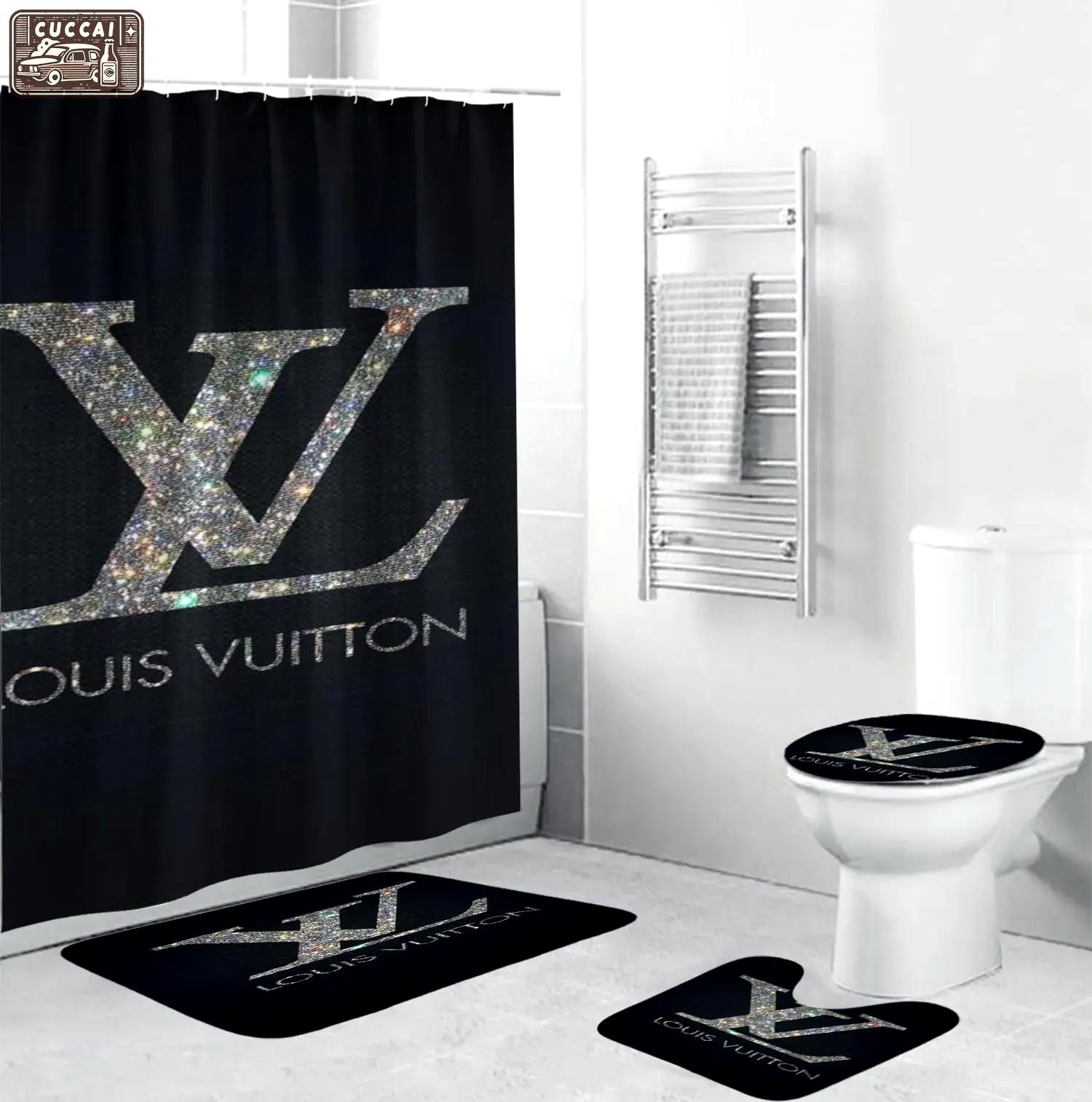 Louis vuitton logo type 1145 Bathroom Accessory Sets Bath Mat Set Toilet Cover Hypebeast Bathroom Pedestal Rug Luxury Fashion Brand Waterproof Shower Curtain Home Decor Bathroom Sets