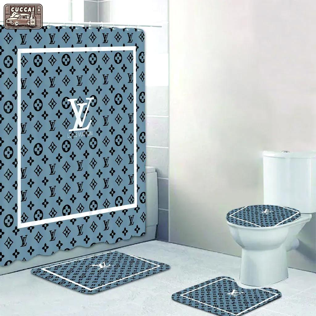 Louis vuitton logo type 1434 Bathroom Accessory Sets Bath Mat Set Hypebeast Bathroom Waterproof Shower Curtain Luxury Fashion Brand Home Decor Bathroom Sets Pedestal Rug Toilet Cover