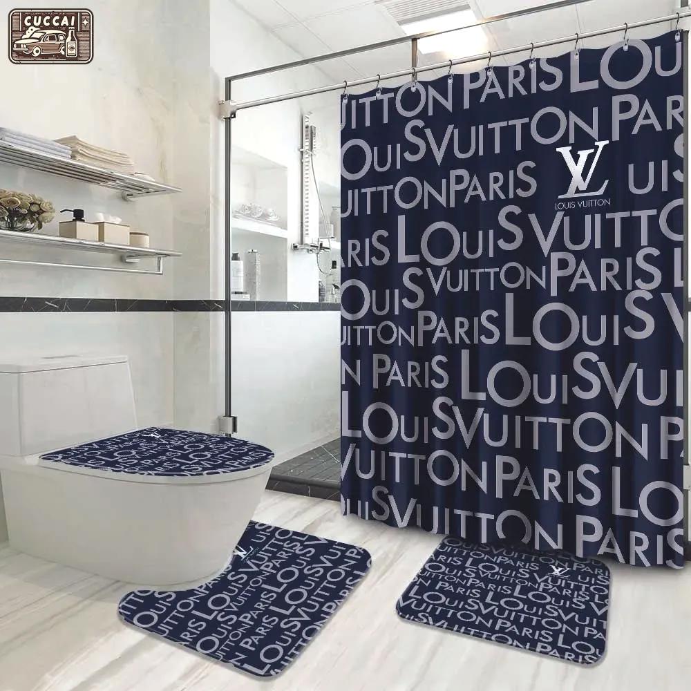 Louis vuitton logo type 1495 Bathroom Accessory Sets Hypebeast Bathroom Pedestal Rug Home Decor Waterproof Shower Curtain Luxury Fashion Brand Bathroom Sets Bath Mat Set Toilet Cover