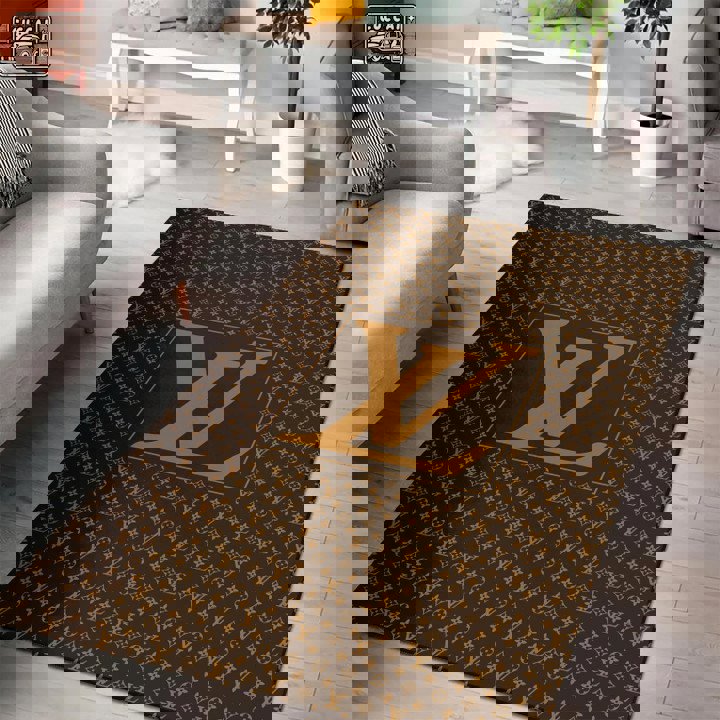 Louis vuitton logo type 216. Upgrade Your Living Room with Luxury Home Decor: Area Carpets, Floor Decor, Door Mats, and Hot Gift Items with style a High-End Fashion Brand Rectangle Rug