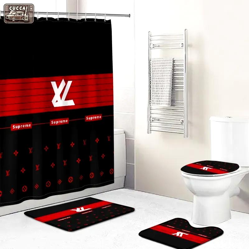 Louis vuitton logo type 608 Bathroom Accessory Sets Home Decor Toilet Cover Pedestal Rug Bath Mat Set Luxury Fashion Brand Hypebeast Bathroom Bathroom Sets Waterproof Shower Curtain