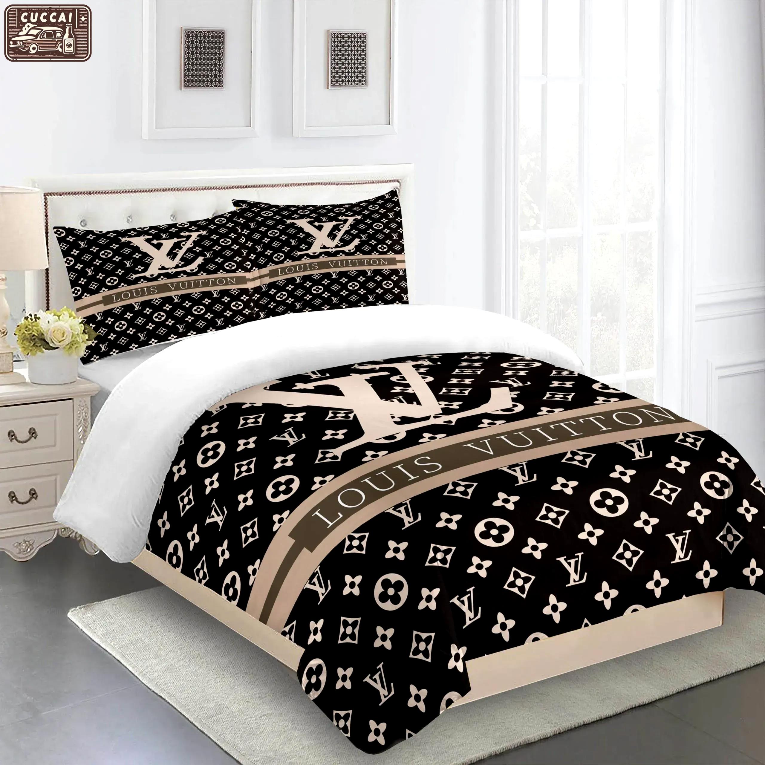 Louis vuitton logo type 925 Bedding Sets covers bedspread bedclothes home decor sheets blankets premium fashion brand hyperbeast Bedroom luxury ideas bed linen duvet