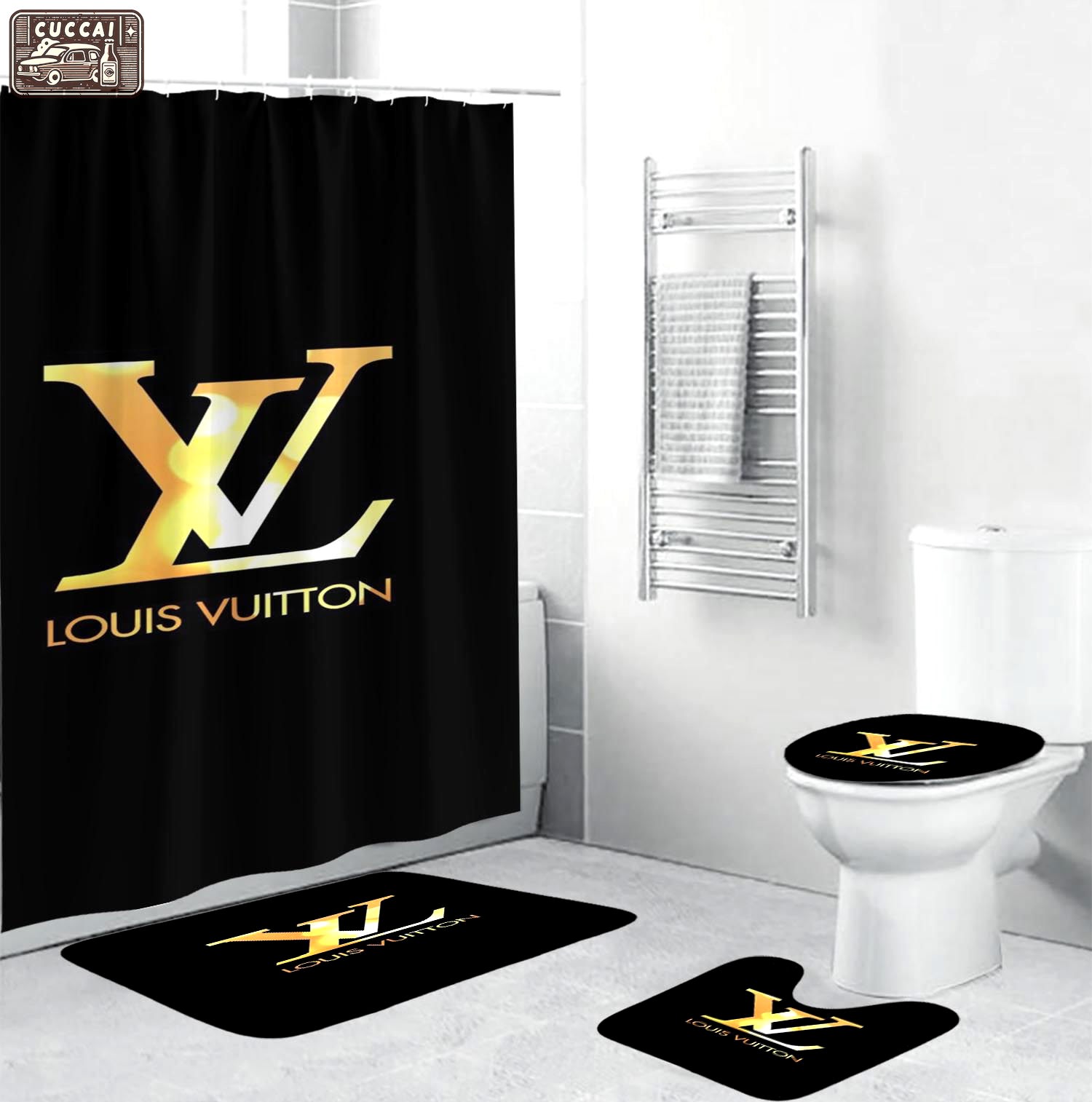 Louis vuitton lv black bathroom sets luxury fashion brand home decor hypebeast bath mat Bathroom Set
