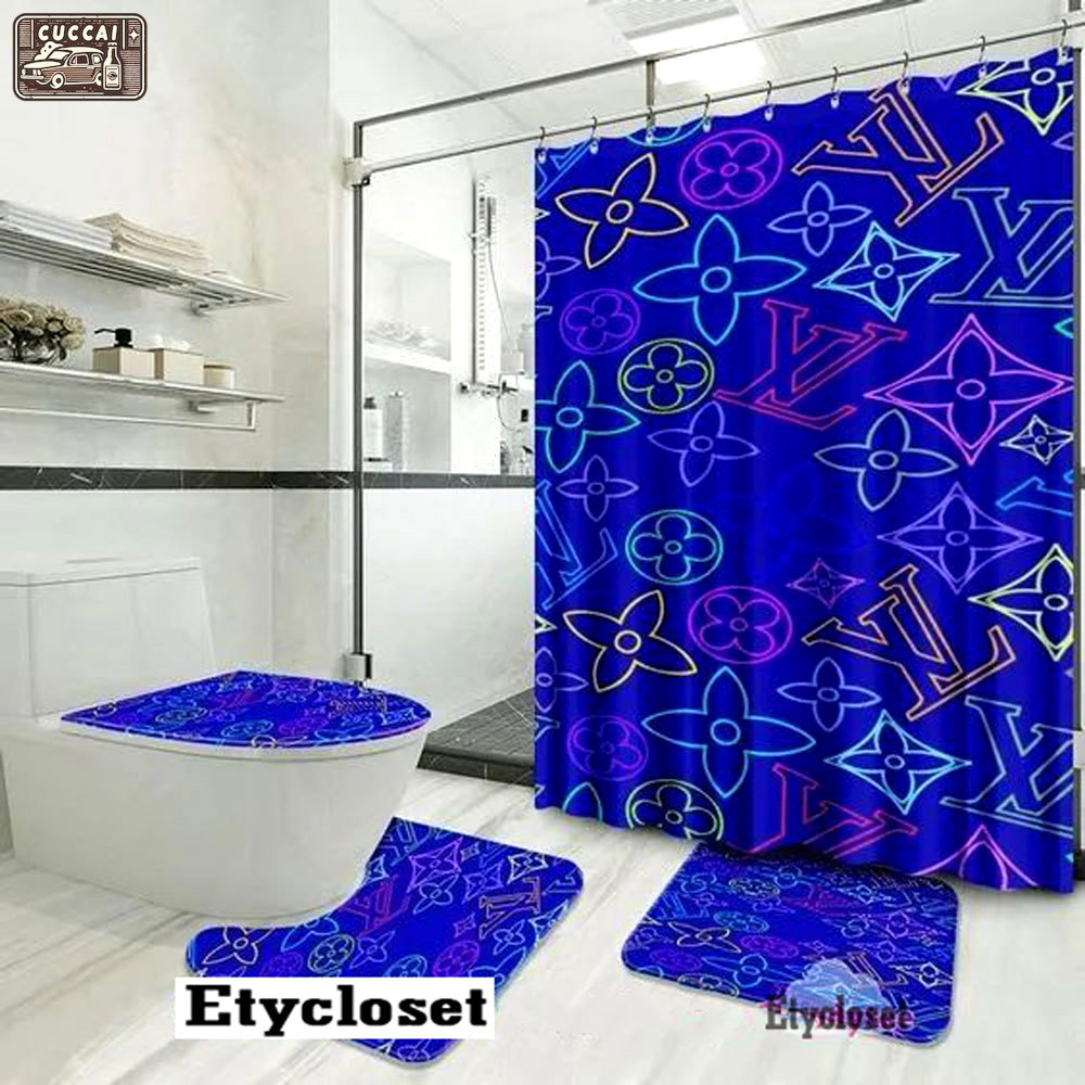 Louis vuitton lv blue bath mat home decor luxury fashion brand bathroom sets hypebeast Bathroom Set