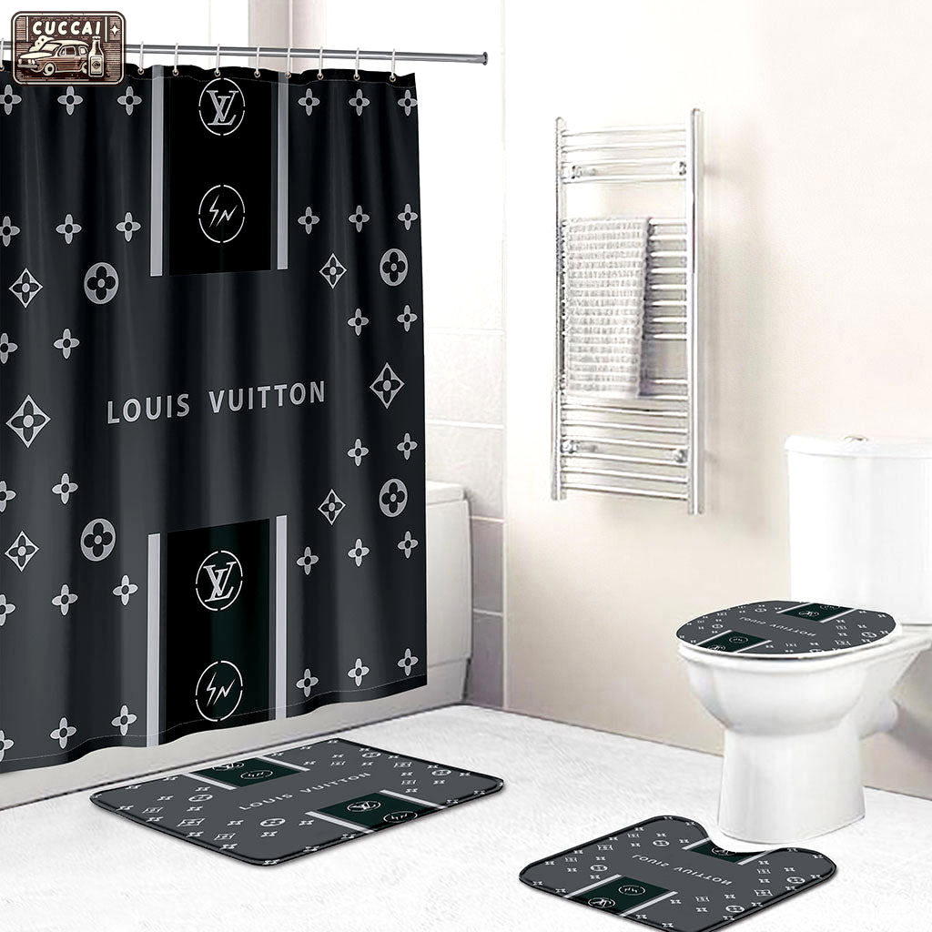 Louis vuitton lv dark luxury fashion brand hypebeast bathroom sets home decor bath mat Bathroom Set