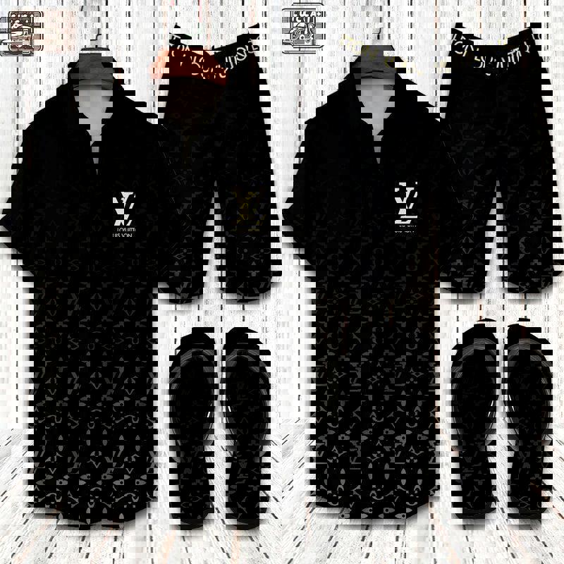 Louis vuitton lv flip flops and combo hawaii shirt shorts luxury brand summer outfit 8 Hawaii Shirt Shorts & Flip Flops