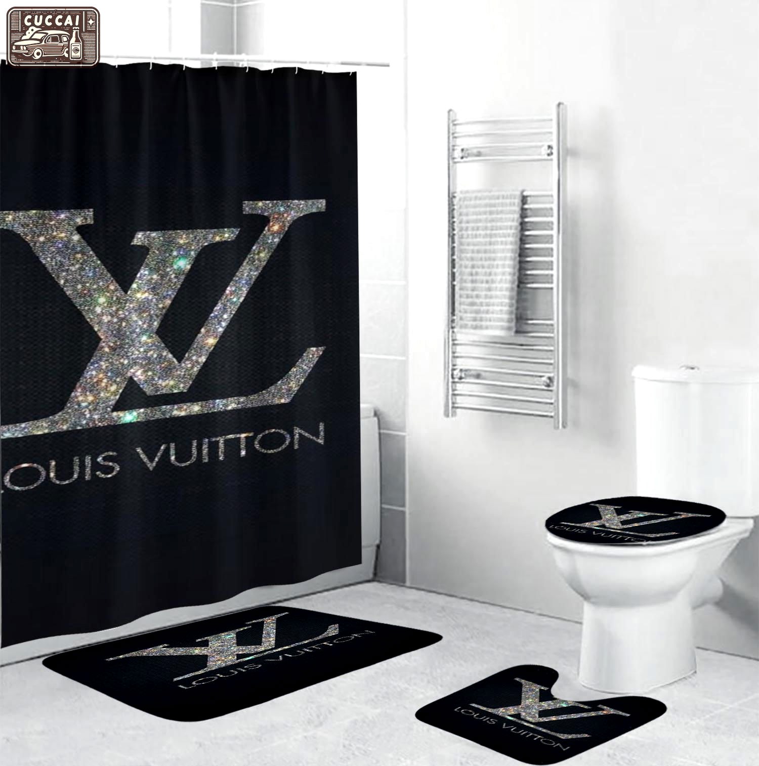 Louis vuitton lv glitter home decor bathroom sets hypebeast bath mat luxury fashion brand Bathroom Set