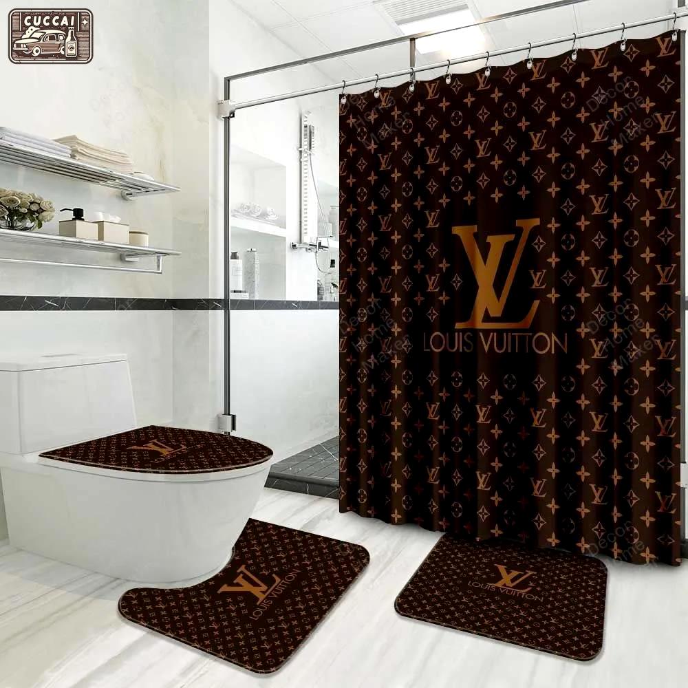 Louis vuitton lv louis vuitton bathroom set luxury fashion brand bath mat home decor hypebeast Bathroom Set