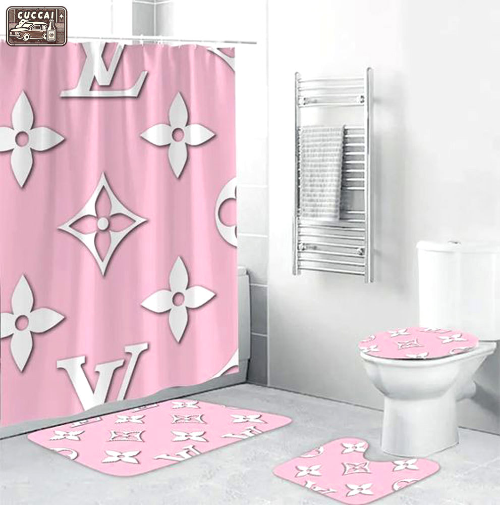 Louis vuitton lv pink home decor luxury fashion brand bath mat bathroom sets hypebeast Bathroom Set