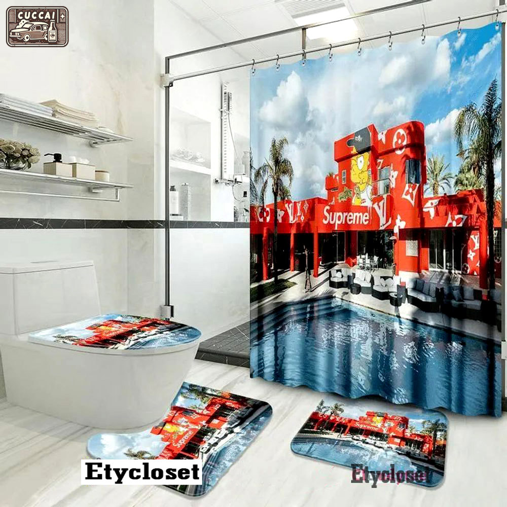 Louis vuitton lv supreme the simpsons bath mat bathroom sets luxury fashion brand home decor hypebeast Bathroom Set