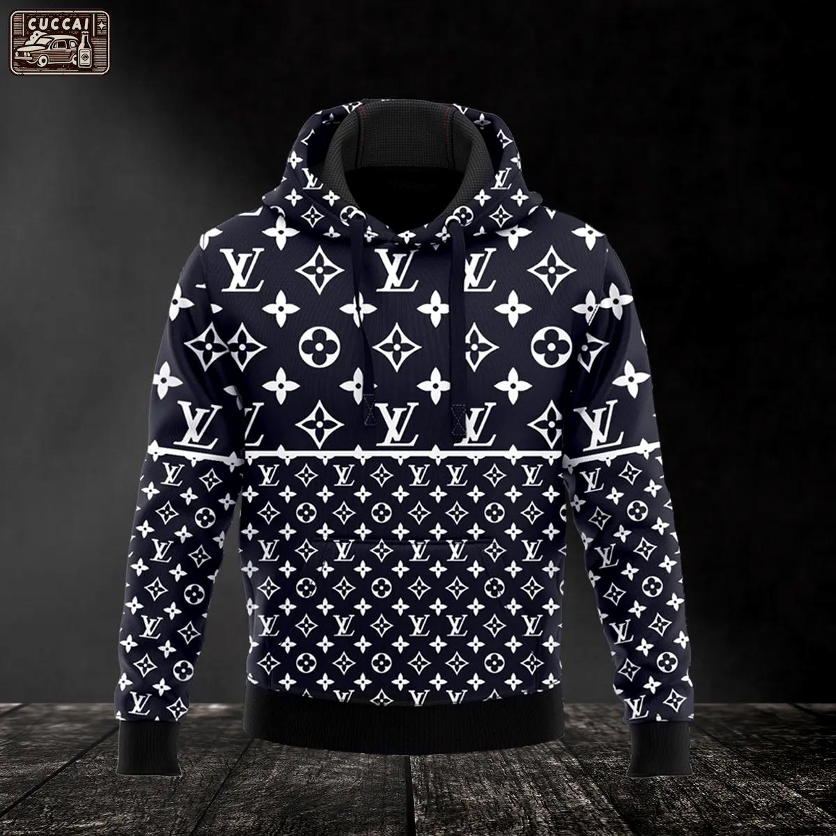 Louis vuitton navy hoodie lv luxury clothing clothes outfit for men Hoodie 3D