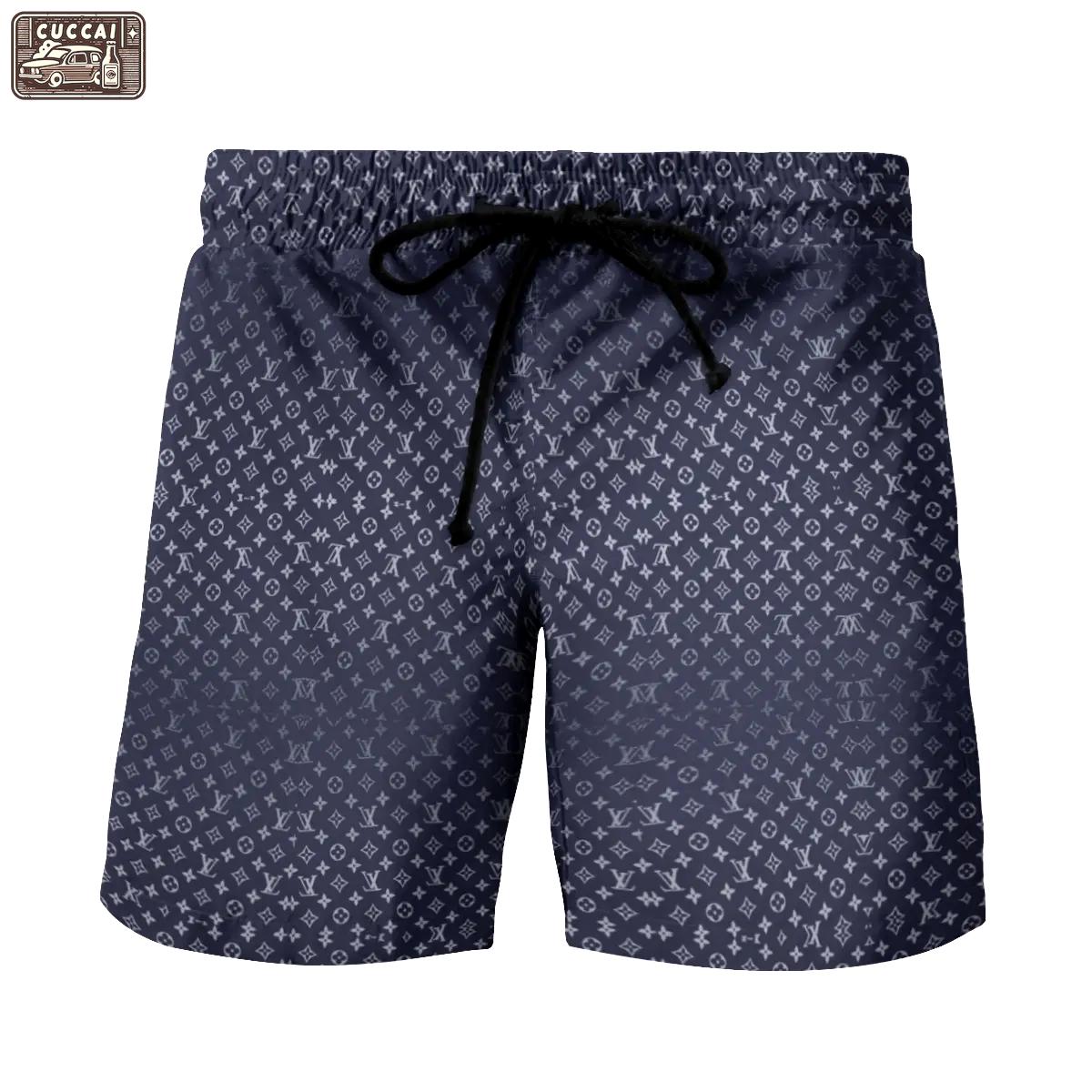Louis vuitton navy white logo pattern beach shorts swim trunks 162 Shorts For Ment