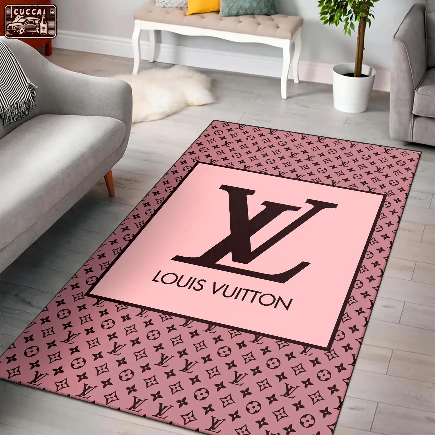 Louis vuitton pink logo type 487. Upgrade Your Living Room with Luxury Home Decor: Area Carpets, Floor Decor, Door Mats, and Hot Gift Items with style a High-End Fashion Brand Rectangle Rug