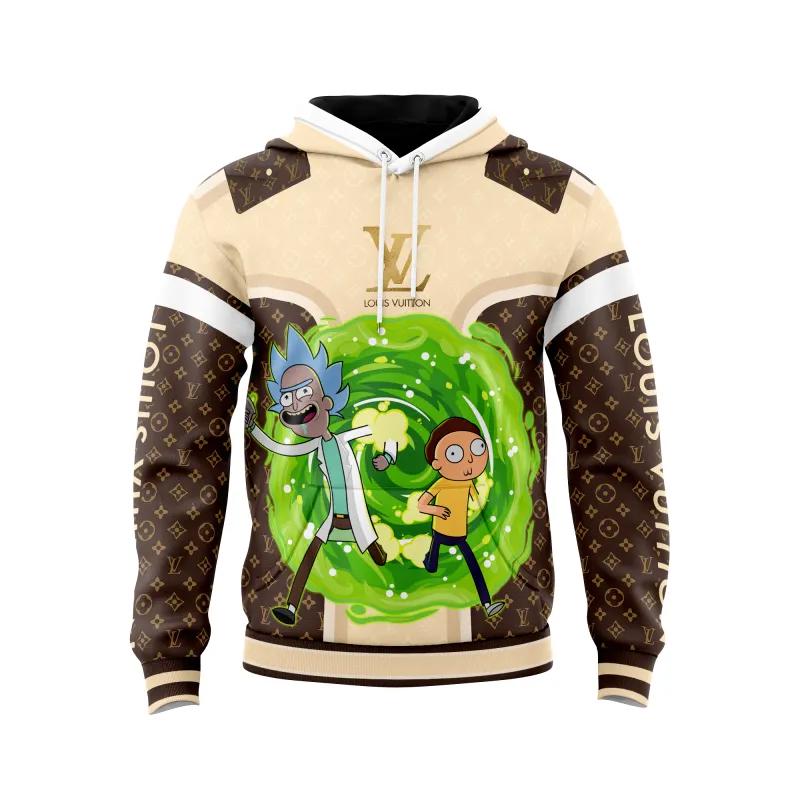 Louis vuitton rick and morty brown beige unisex hoodie outfit for men women luxury brand clothing special gift Hoodie 3D