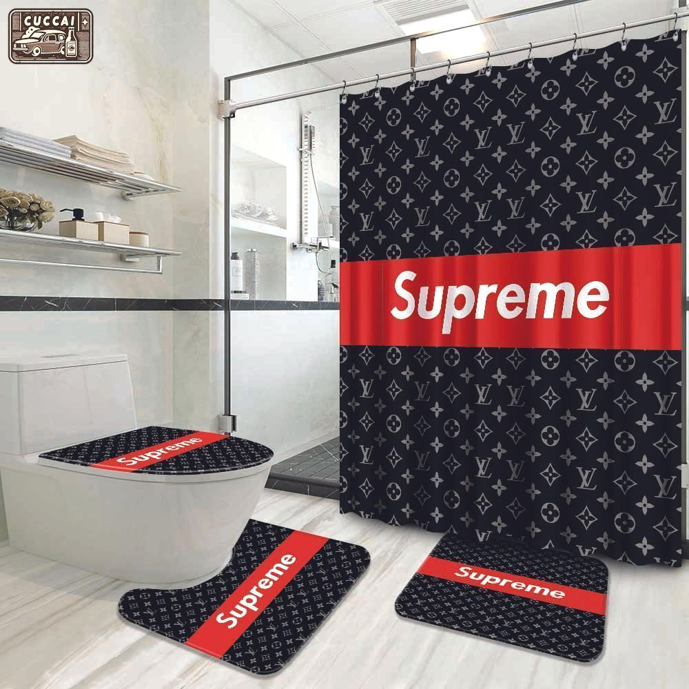 Louis vuitton supreme fashion logo luxury brand bathroom set home decor Bathroom Set