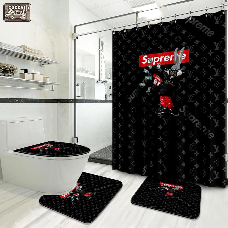 Louis vuitton supreme rabbit money bathroom sets hypebeast luxury fashion brand home decor bath mat Bathroom Set