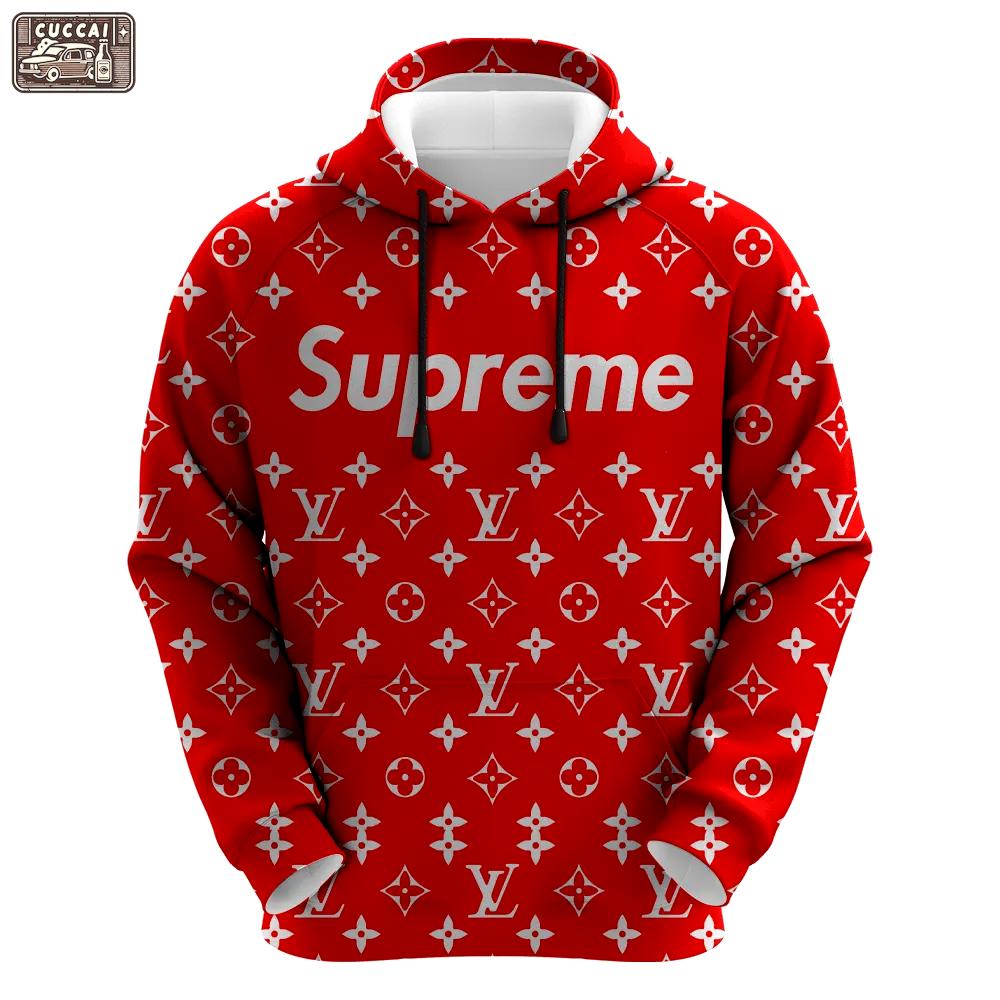 Louis vuitton supreme red luxury unisex hoodie luxury brand outfit for men women Hoodie 3D