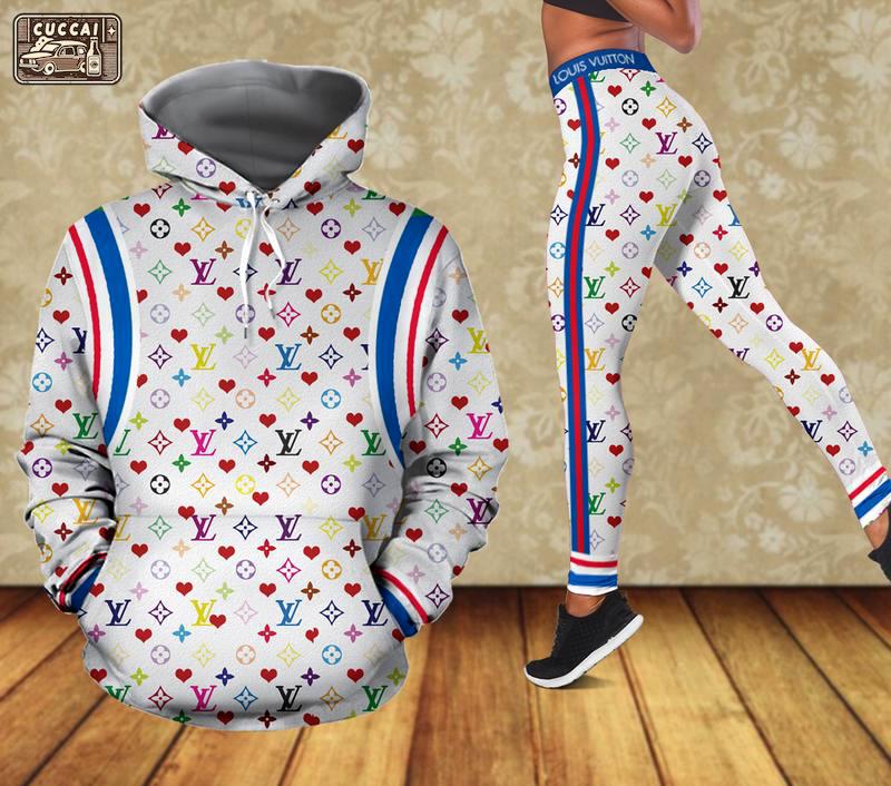 Louis vuitton white hoodie leggings luxury brand lv clothing clothes outfit for women 120 hcst 81 Hoodie Leggings Set