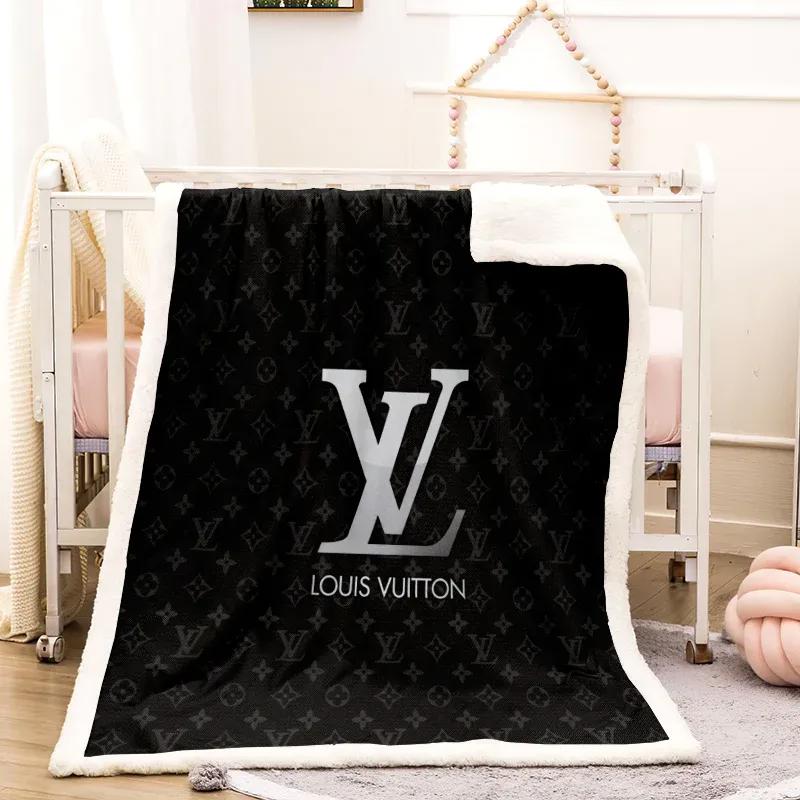 Louis vuitton white logo black luxury brand premium blanket fleece home decor 42 Blanket Fleece