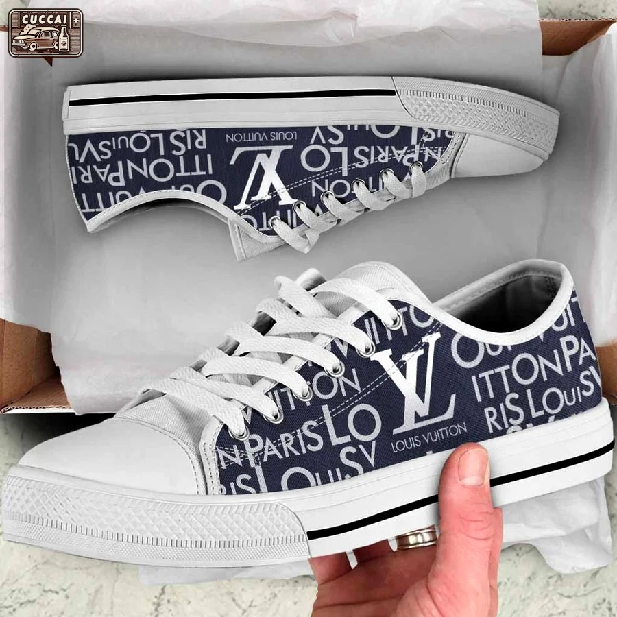 Louis vuitton white navy low top canvas shoes sneakers hot best lv for men women 80 lwcs Low Top Canvas Shoes