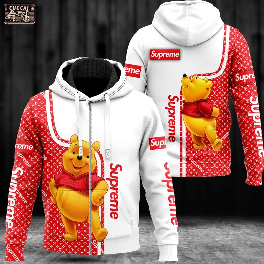 Louis vuittonupreme winnie the poo red white unisex zipper hoodie outfit foren womenuxury brand Zipper Hoodie 3D