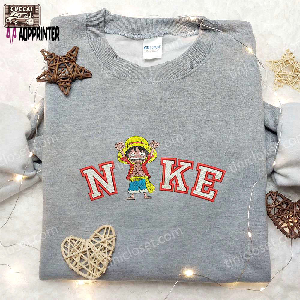 Luffy one piece x nike embroidered shirt – anime collaboration with nike Embroidered Shirt