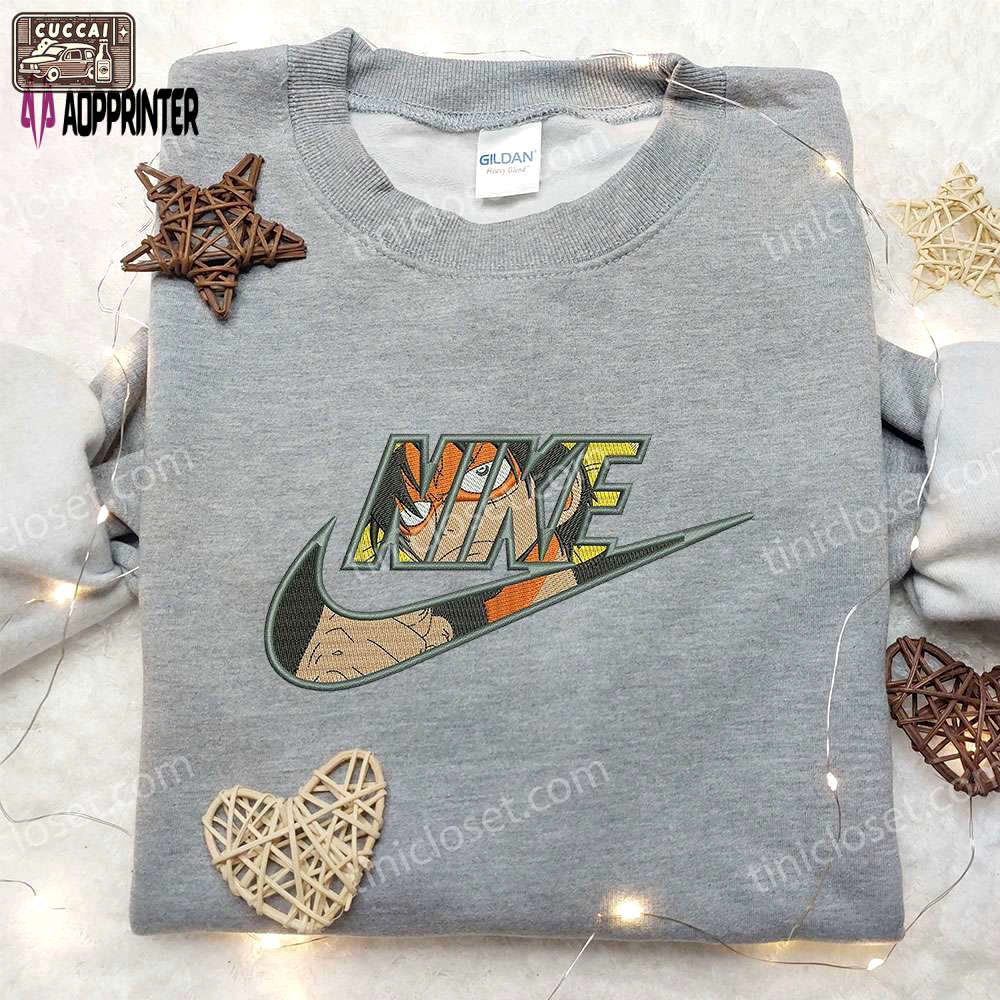 Luffy one piece x nike embroidered shirt: cool anime shirt for fans Embroidered Shirt