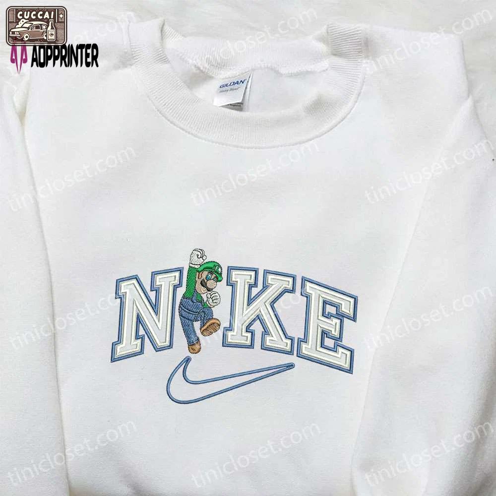 Luigi x nike embroidered cartoon tshirt: super mario inspired shirt for a fun and stylish look Embroidered Shirt