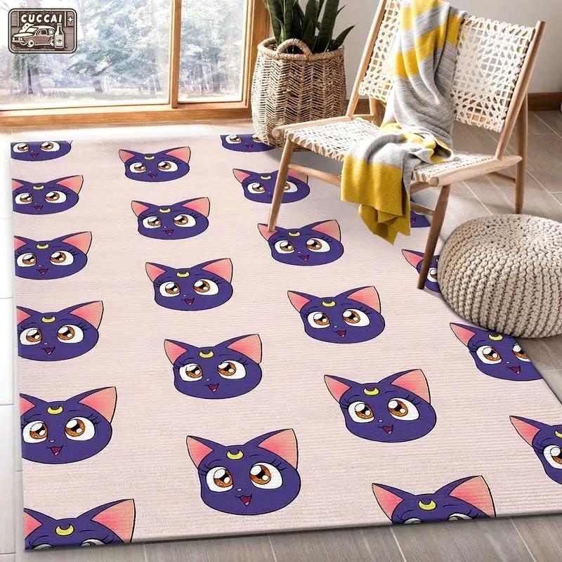 Luna sailor moon cat anime rug area rug living room and bed room rug Rectangle Rug