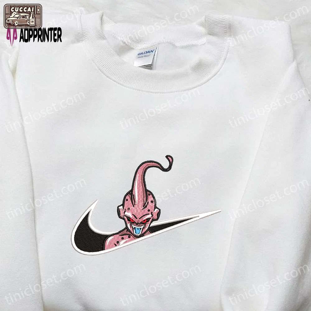 Majin buu x nike swoosh anime & dragon ball embroidered shirt nike inspired design Embroidered Shirt