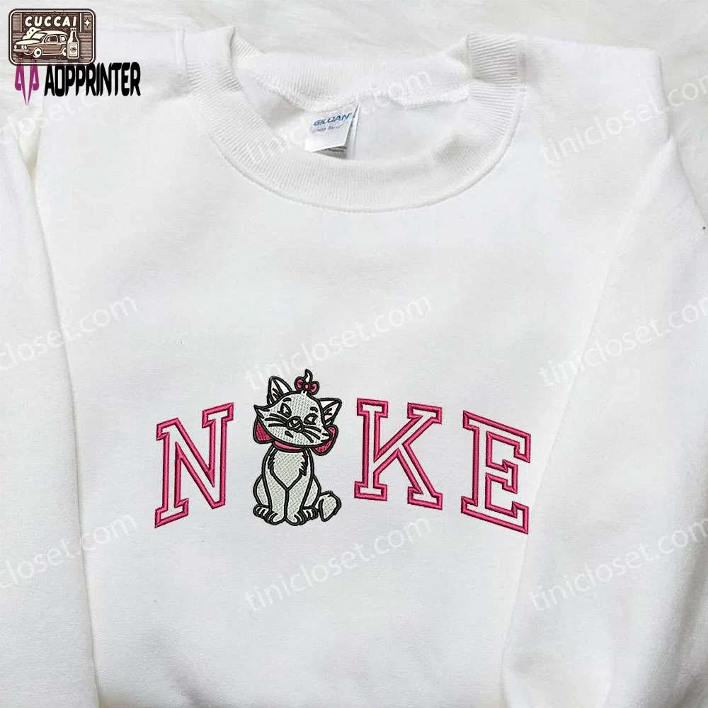 Marie cat x nike embroidered sweatshirt: disney family aristocats shirts nike inspired design Embroidered Shirt