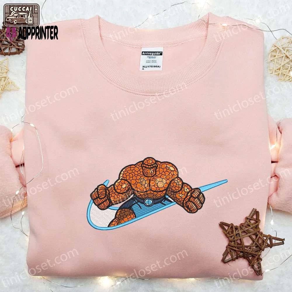 Marvel cinematic universe hoodie & shirt: ben grimm x swoosh embroidered – best family gift ideas Embroidered Shirt