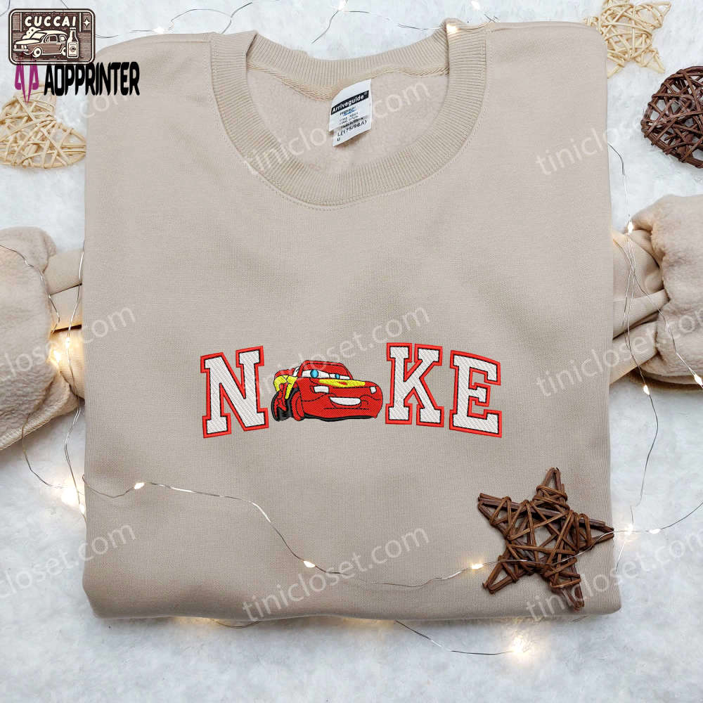 Mc queen car x nike embroidered shirt: stylish cartoon design nike embroidery Embroidered Shirt